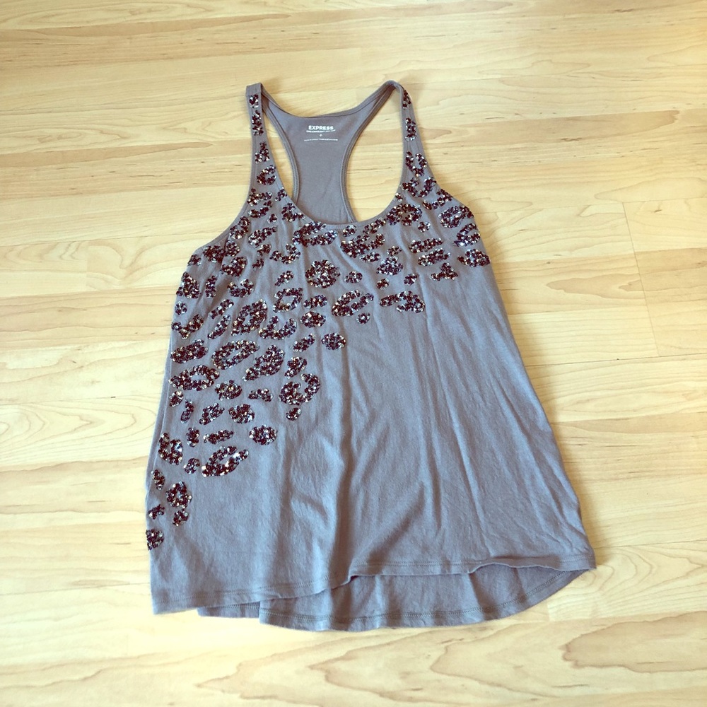 Express Sequin Leopard Print Grey Tank Size Small